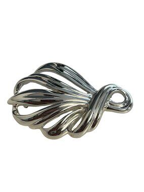 Monet Silver Tone Ribbon Swirl Brooch Vintage Abstract Leaf Pin 2.5”